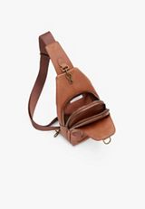Faux Leather Sling Bag, COGNAC, small