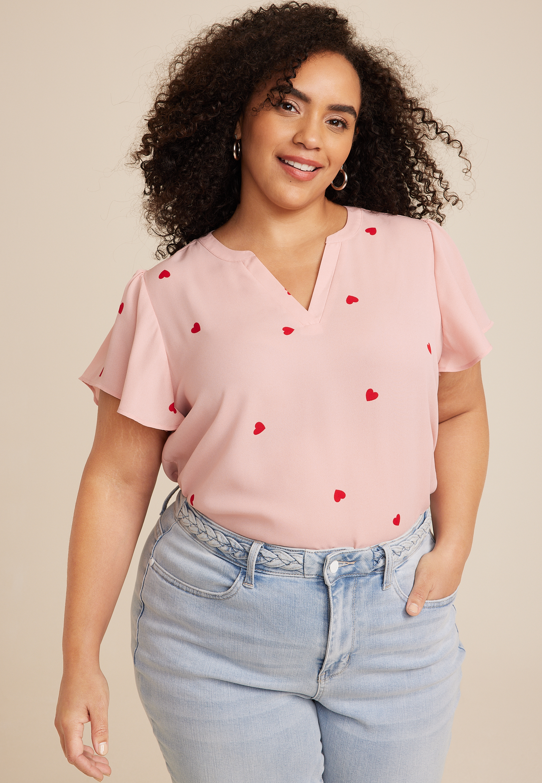 Plus Size Atwood Heart Flutter Sleeve Blouse