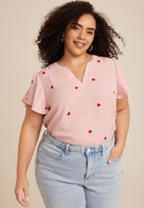 Plus Size Atwood Heart Flutter Sleeve Blouse, C7368, small