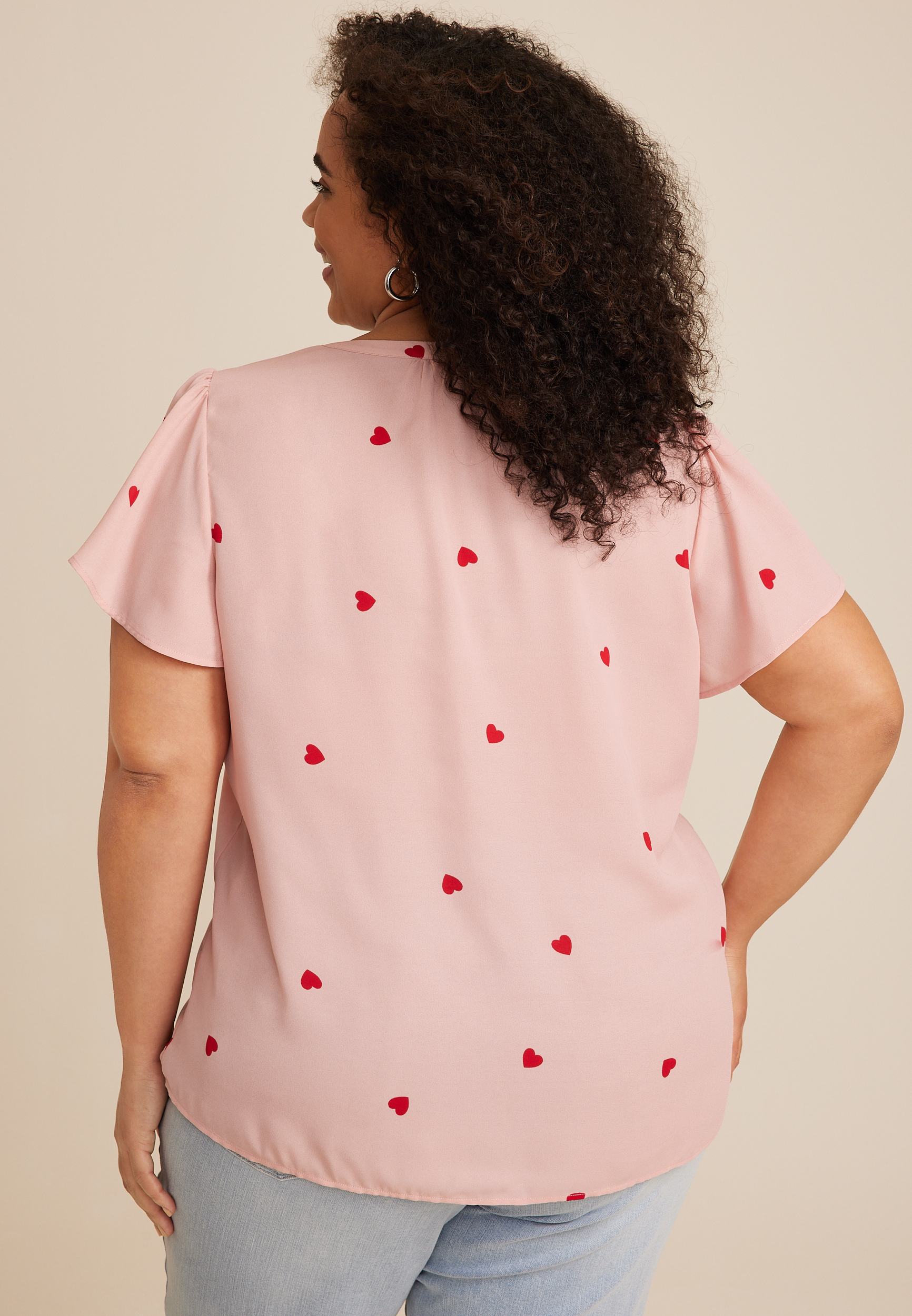 Plus Size Atwood Heart Flutter Sleeve Blouse, C7368, large