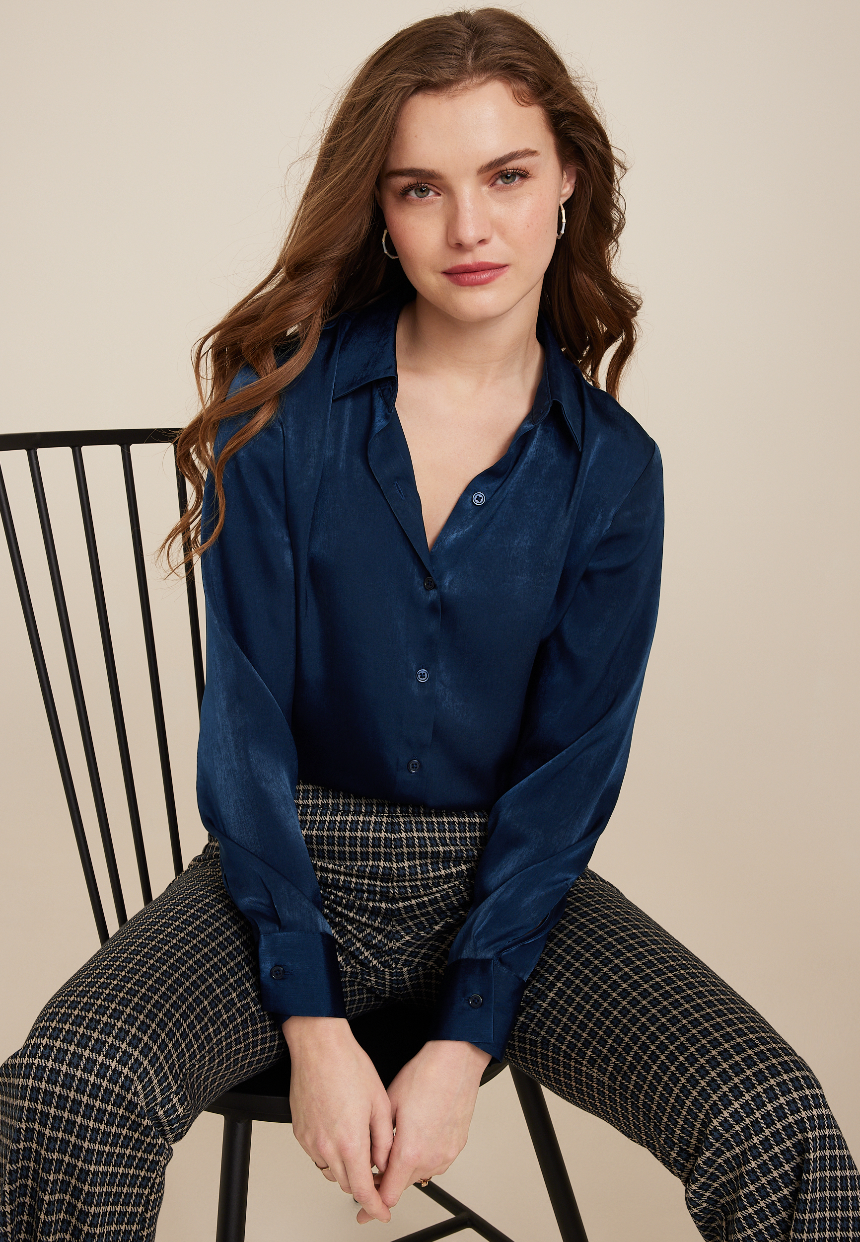 Winona Satin Button Down Blouse | maurices