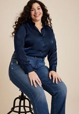 Plus Size Winona Satin Button Down Blouse, C9252, small