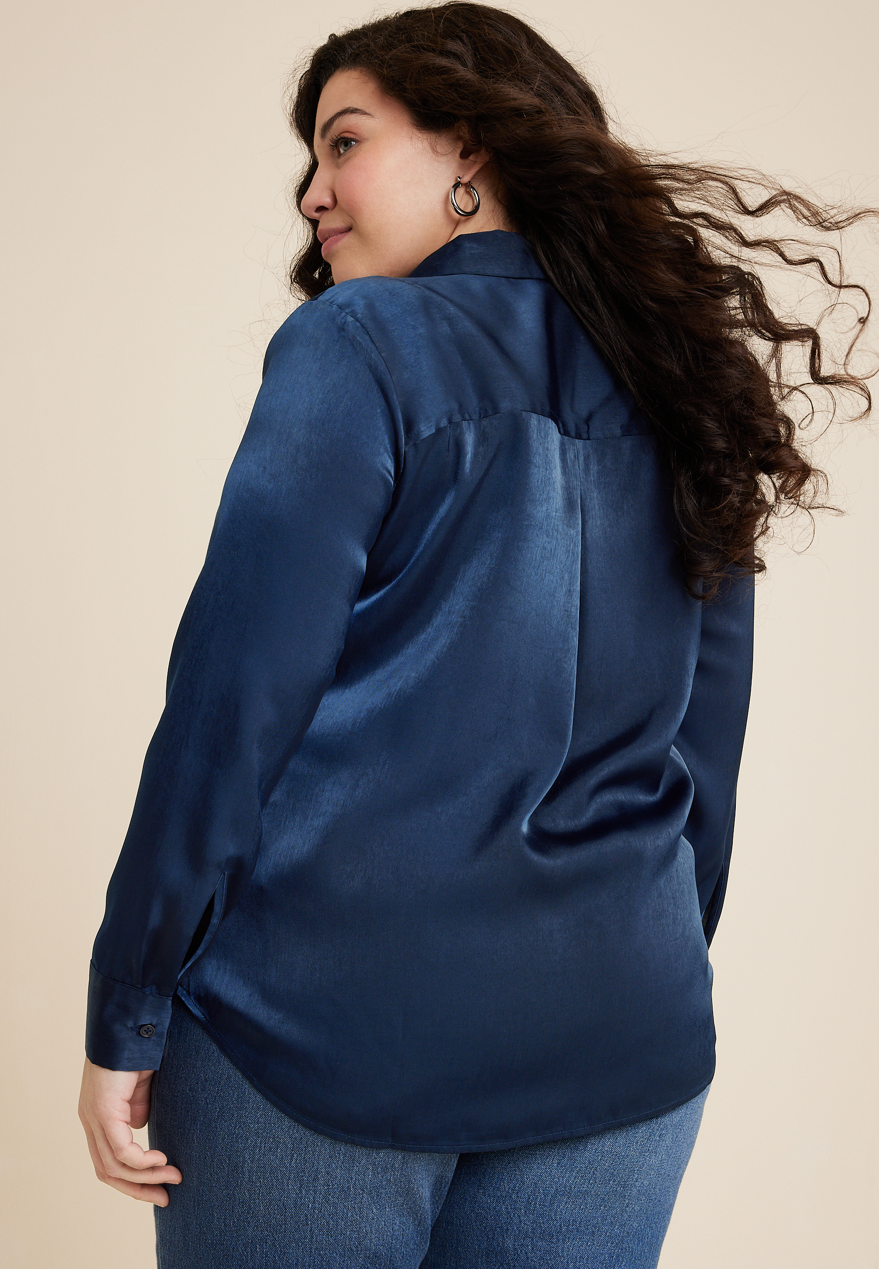 Plus Size Winona Satin Button Down Blouse, C9252, large