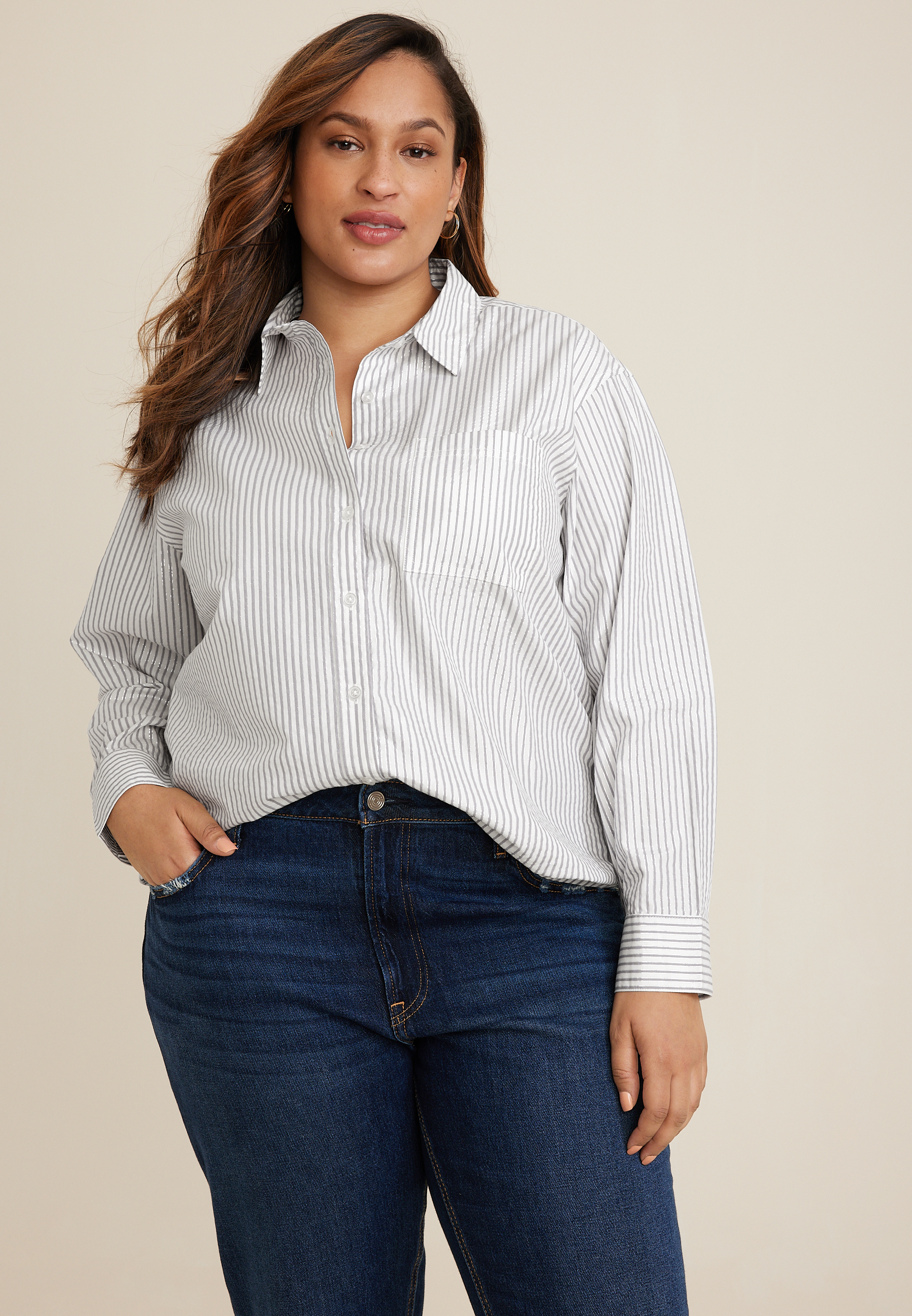 Button Down Shirt White Plus Size Tops