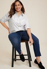 Plus Size 90s Prep Metallic Striped Relaxed Button Up Shirt, C2380, small