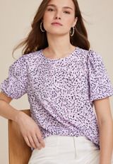 Animal Puff Sleeve Blouse, PURPLE COMBO, small