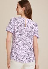 Animal Puff Sleeve Blouse, PURPLE COMBO, small