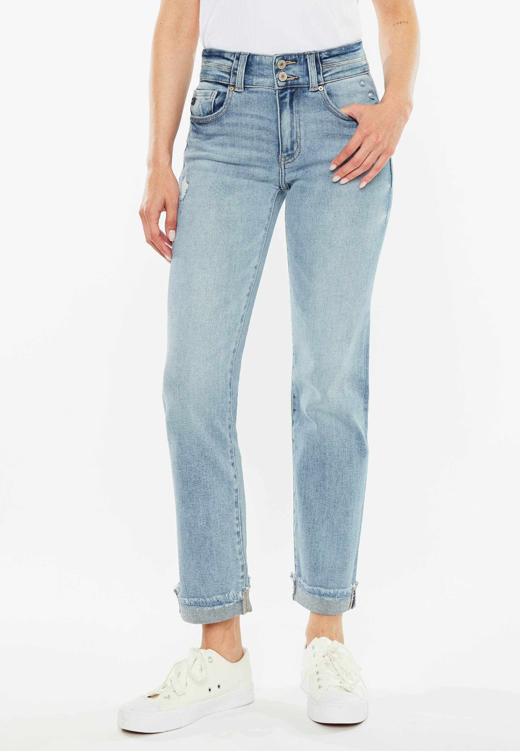 KanCan™ High Rise Release Frayed Hem Button Fly Flare Jean