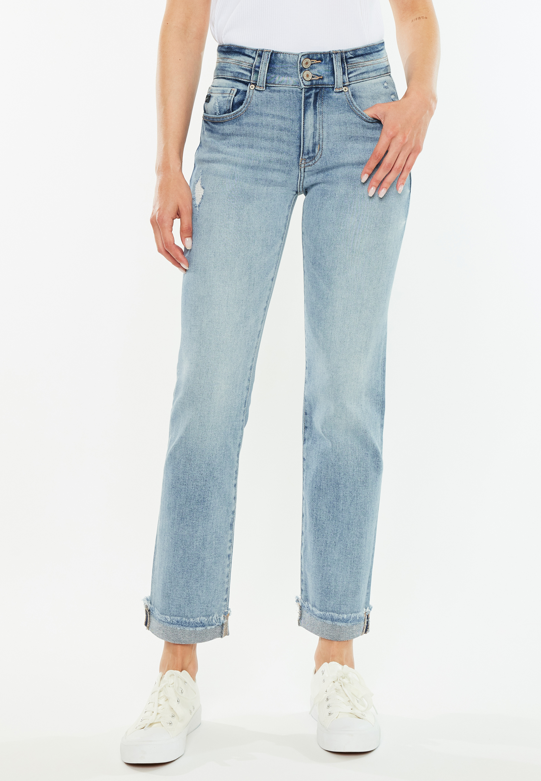 KanCan&trade; High Rise Frayed Cuff Hem Straight Jean, C2806, large