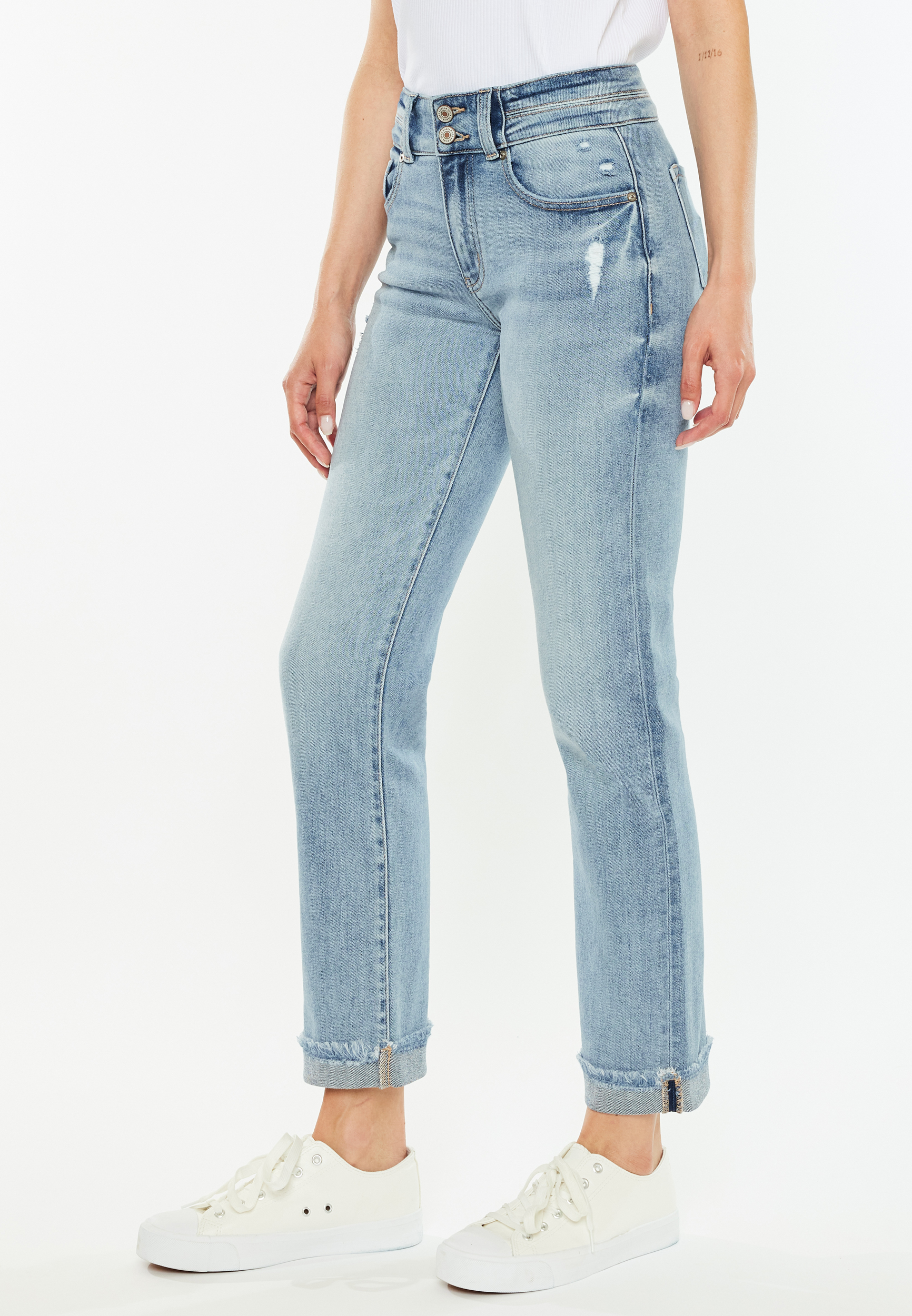 KanCan&trade; High Rise Frayed Cuff Hem Straight Jean, C2806, large