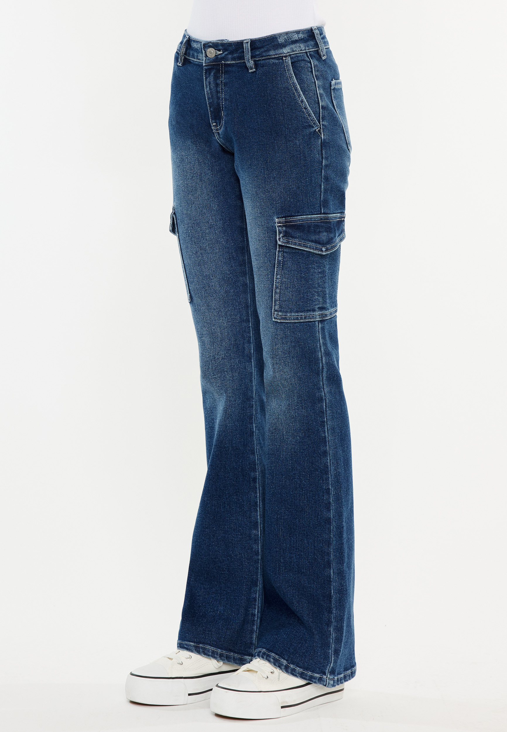 KanCan&trade; Dark Mid Rise Cargo Bootcut Jean, C258, large