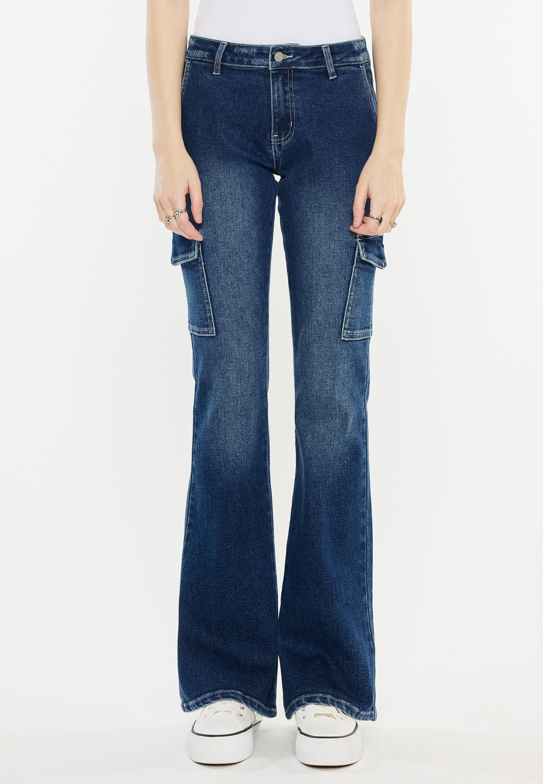 KanCan&trade; Dark Mid Rise Cargo Bootcut Jean, C258, large