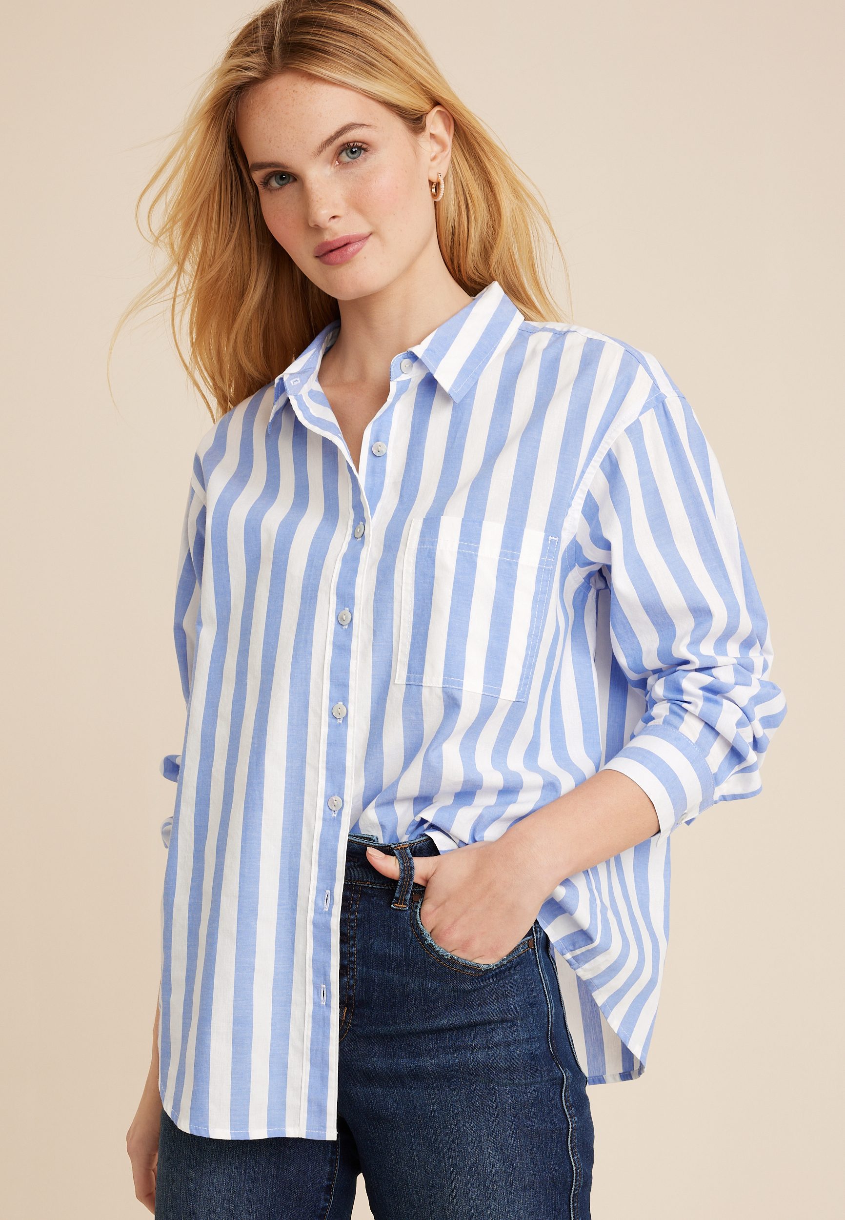 Double Cloth Relaxed Button Up Shirt