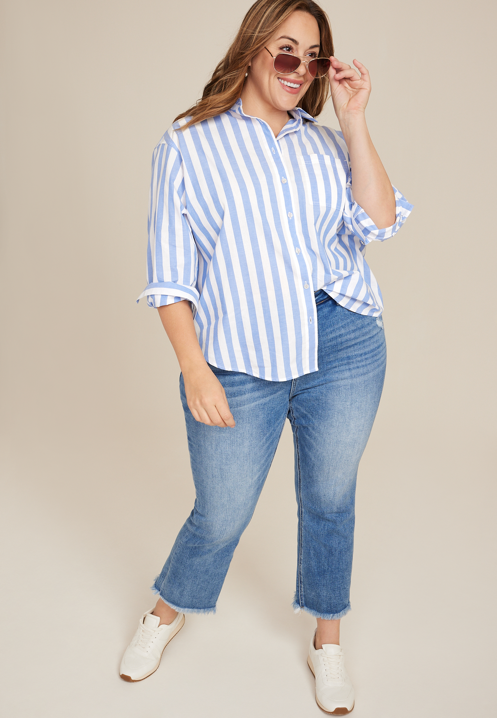 Plus 90s Prep Relaxed Button Up Shirt