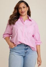 Plus Size 90s Prep Relaxed Button Up Shirt, C4731, small