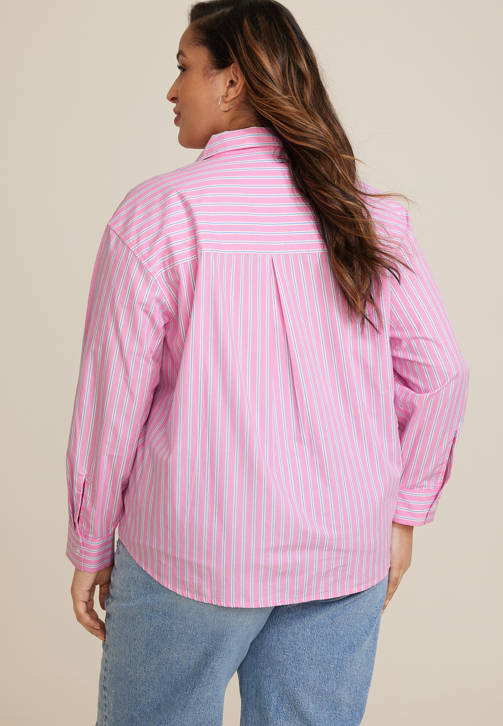 Plus Size 90s Prep Relaxed Button Up Shirt, C4731, large