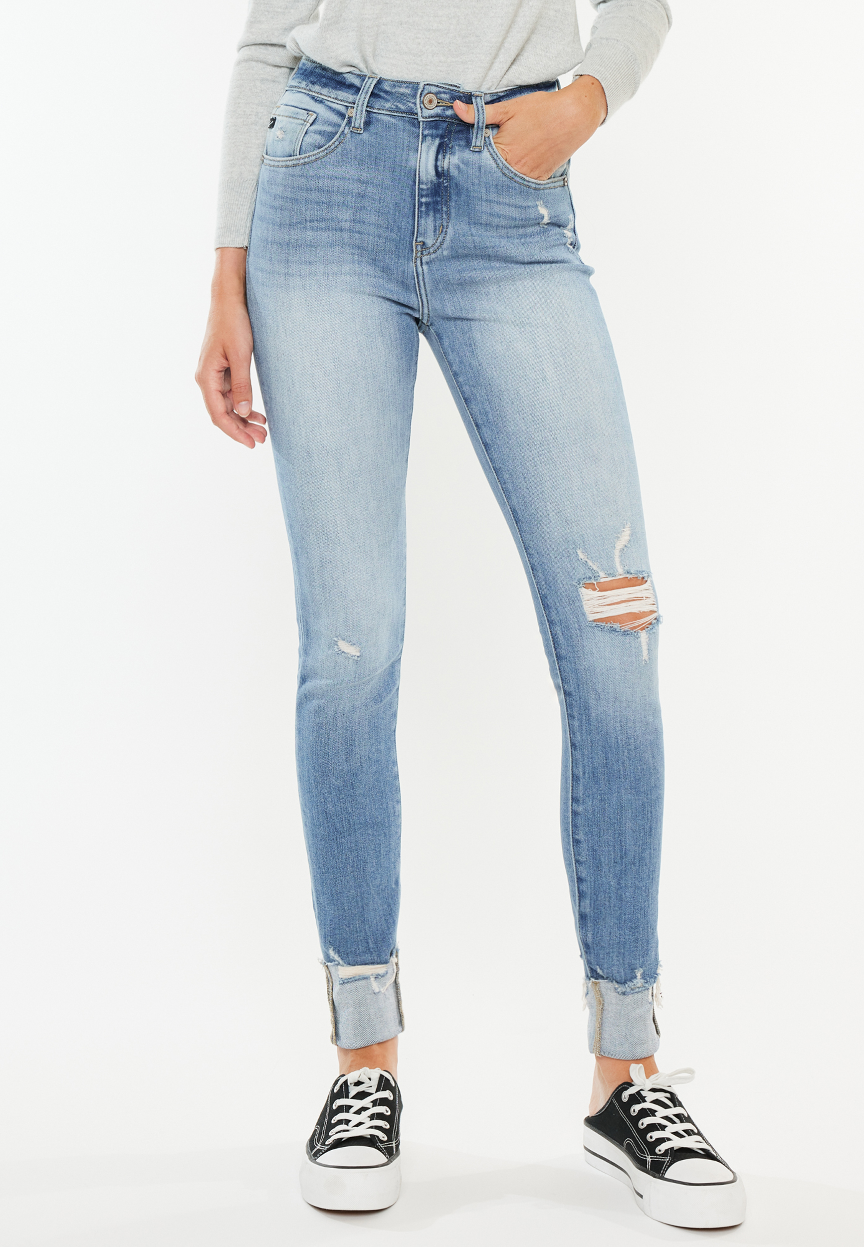 KanCan™ Curvy High Rise Ripped Cuffed Hem Skinny Jean | maurices