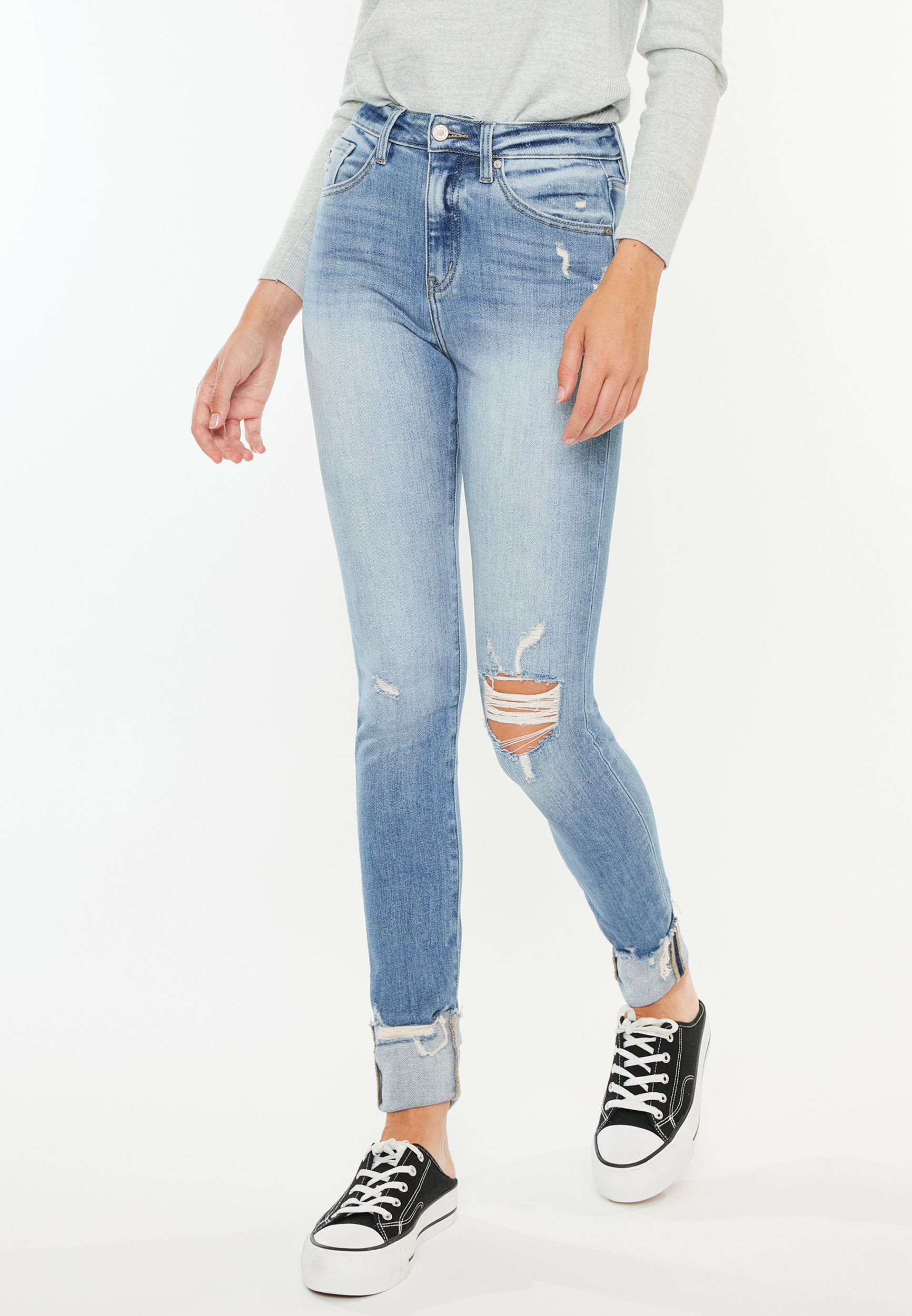 KanCan&trade; Curvy High Rise Ripped Cuffed Hem Skinny Jean, C2806, large