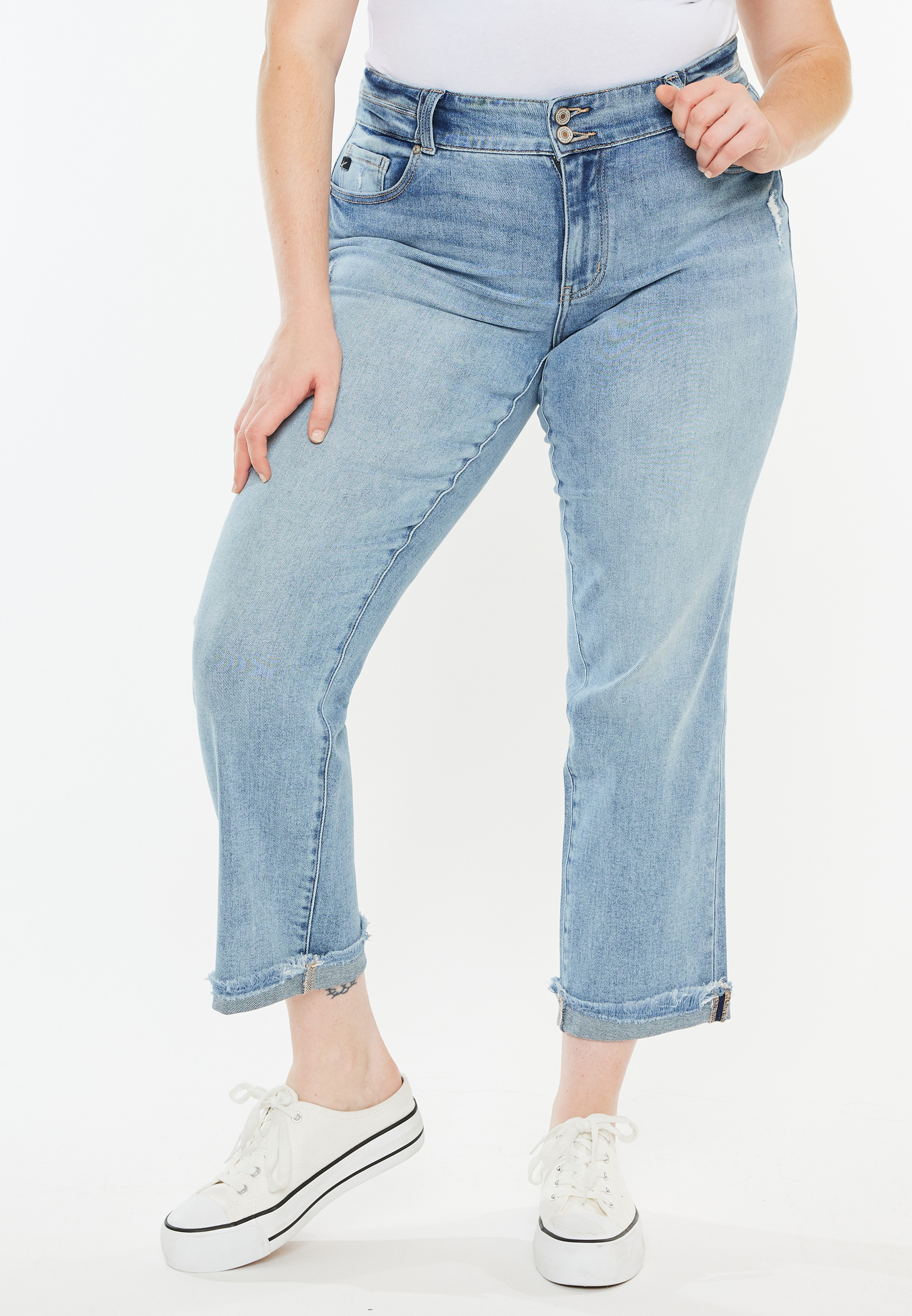 Plus Size KanCan&trade; High Rise Frayed Cuff Hem Straight Jean, C2806, large