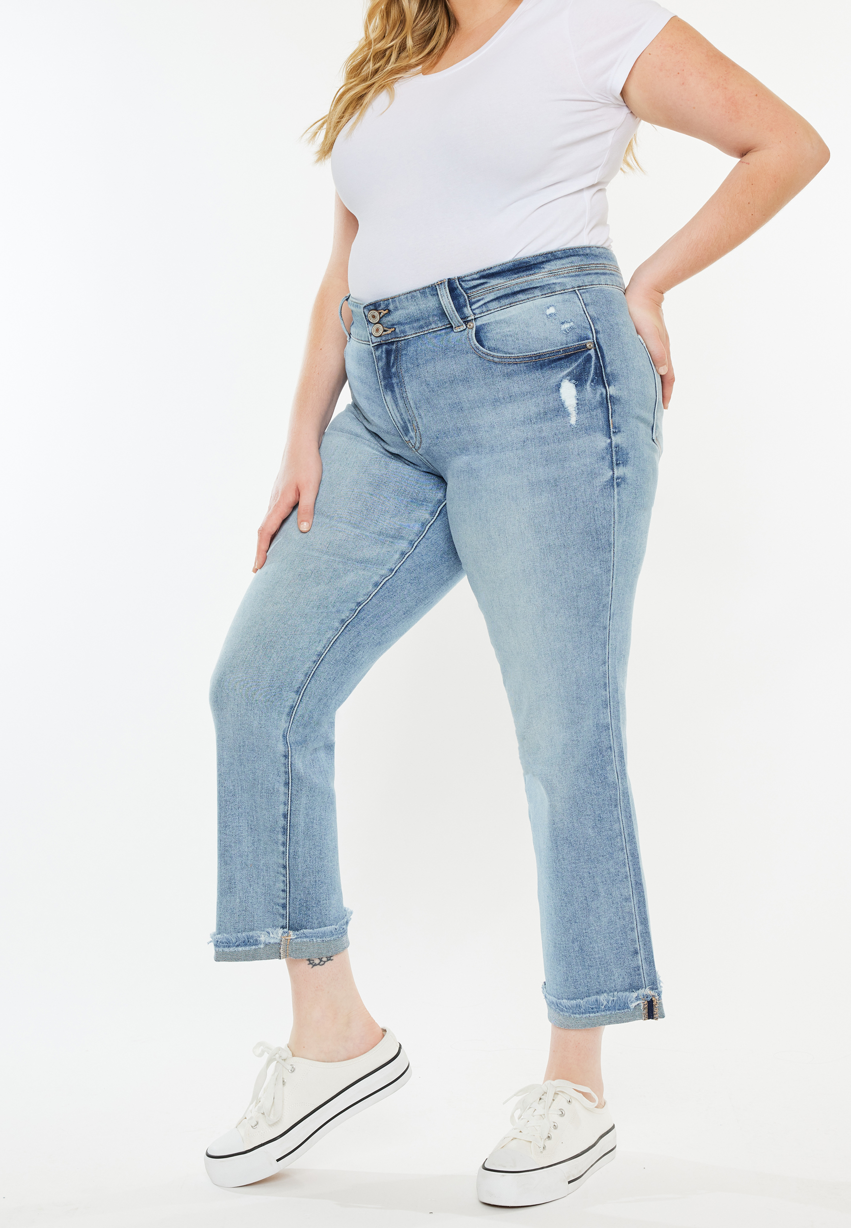Plus Size KanCan&trade; High Rise Frayed Cuff Hem Straight Jean, C2806, large