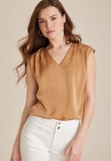 Juni Satin V Neck Blouse, BUTTERSCOTCH, small