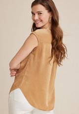 Juni Satin V Neck Blouse, BUTTERSCOTCH, small