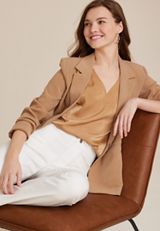 Juni Satin V Neck Blouse, BUTTERSCOTCH, small