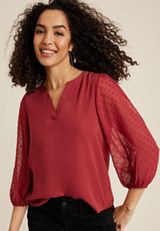 Atwood 3/4 Clip Dot Sleeve Blouse, C9404, small
