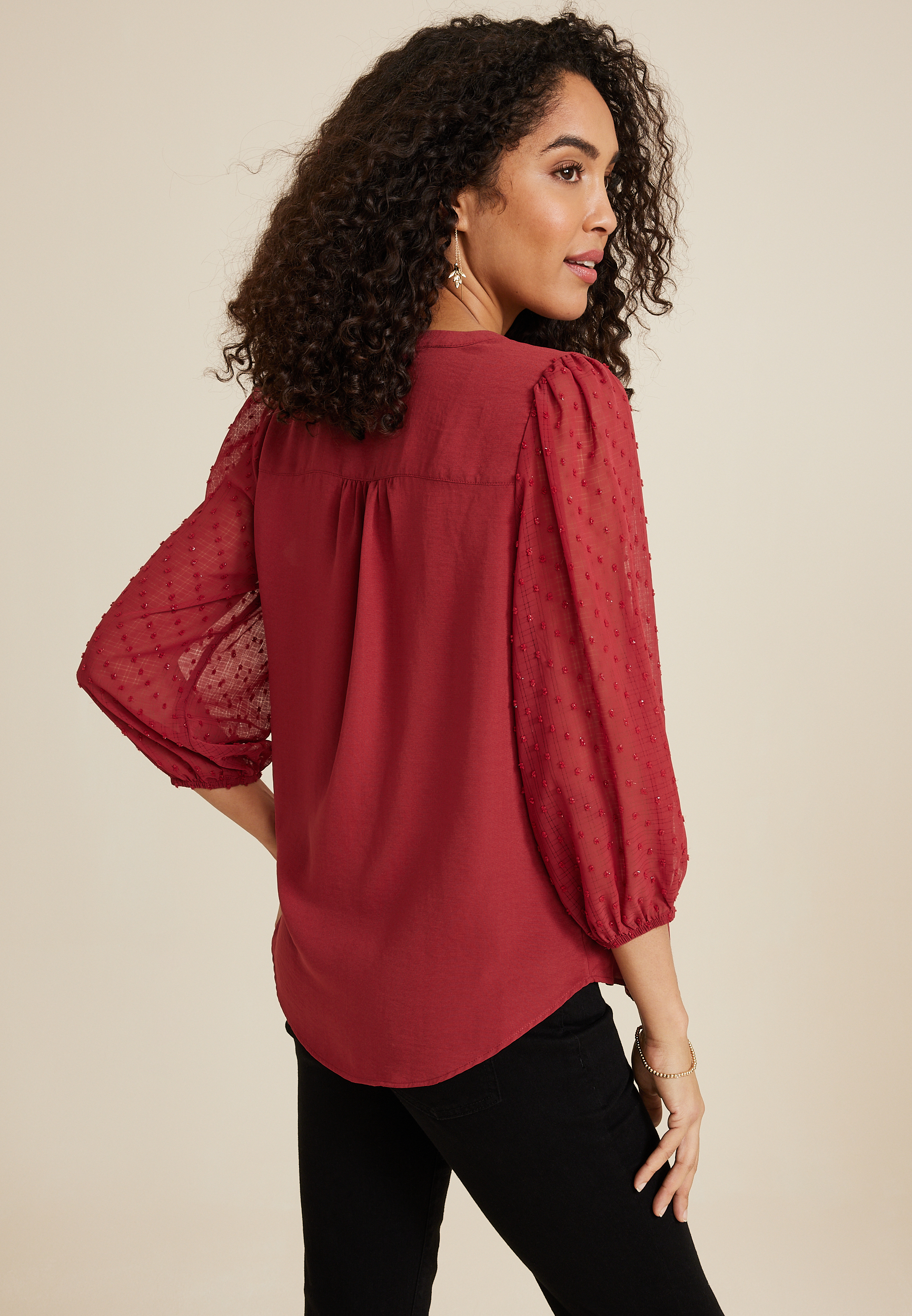 Atwood 3/4 Clip Dot Sleeve Blouse, C9404, large