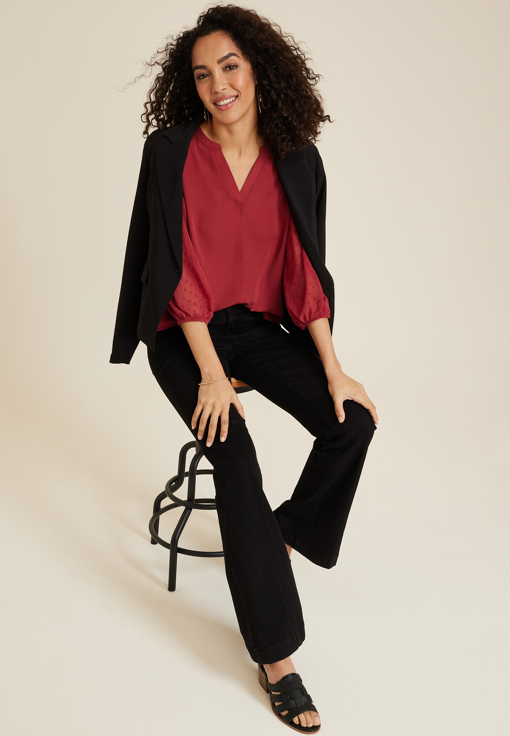 Atwood 3/4 Clip Dot Sleeve Blouse, C9404, large
