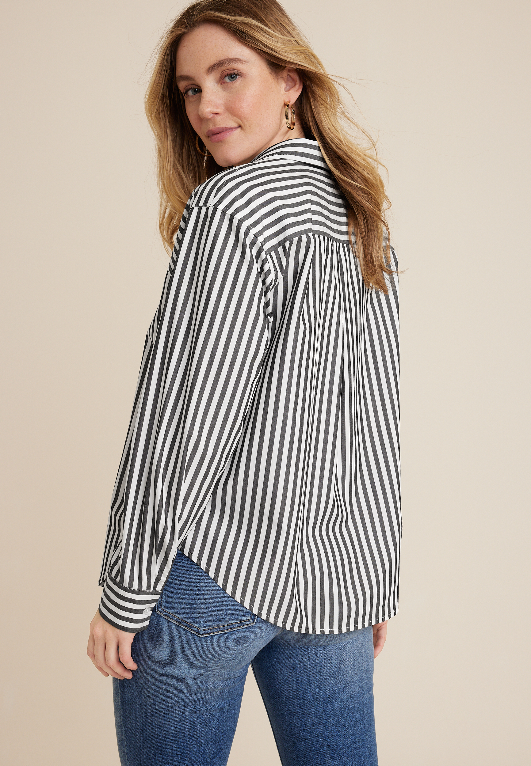 90s Prep Stripe Button Up Shirt, C1756, large