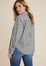 90s Prep Stripe Button Up Shirt, C1756, small