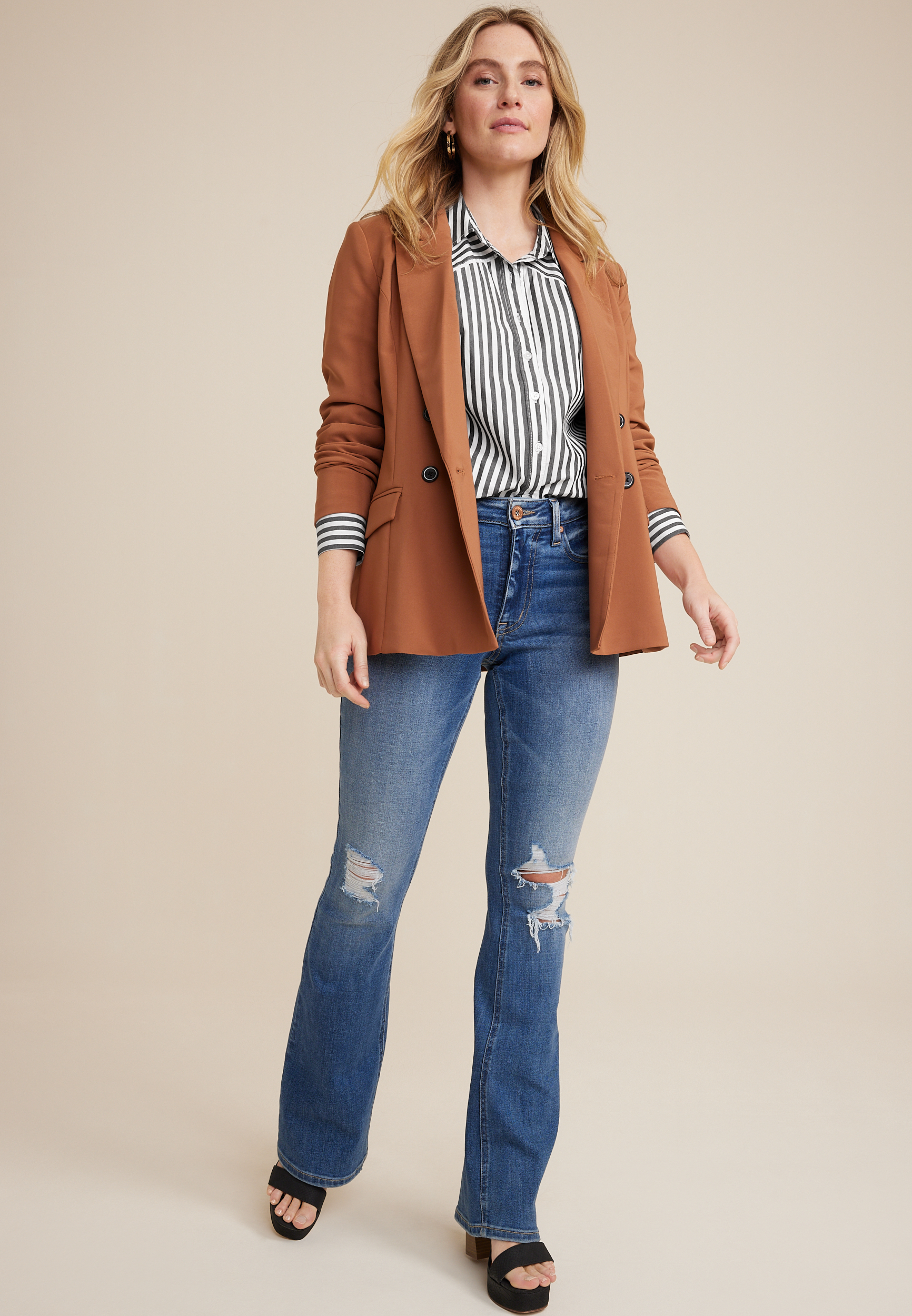 90s Prep Stripe Button Up Shirt, C1756, large