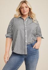 Plus Size 90s Prep Stripe Button Up Shirt, C1756, small
