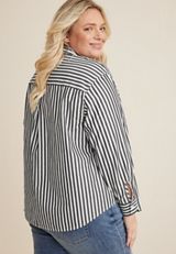 Plus Size 90s Prep Stripe Button Up Shirt, C1756, small