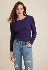 Pleated Puff Long Sleeve Tee, C9377, small