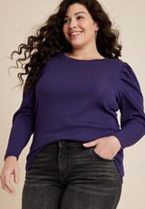 Plus Size Pleated Puff Long Sleeve Tee, C9377, small