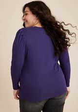 Plus Size Pleated Puff Long Sleeve Tee, C9377, small