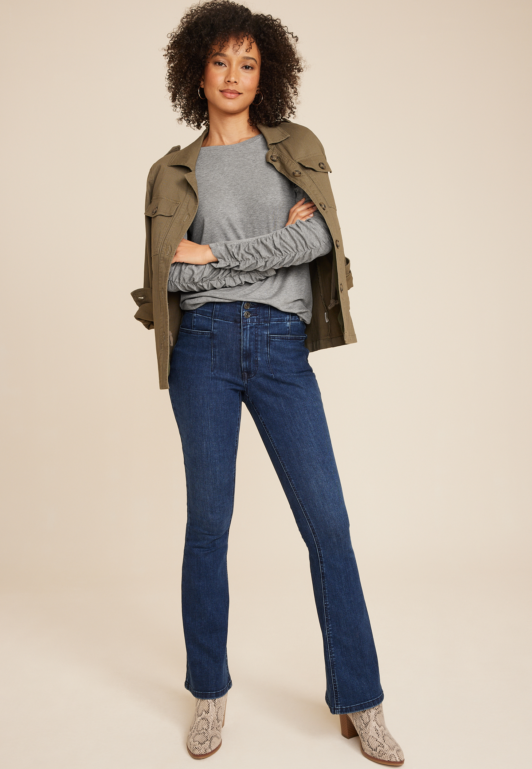 Pleated Puff Long Sleeve Tee, LIGHT HEATHER GRAY, large