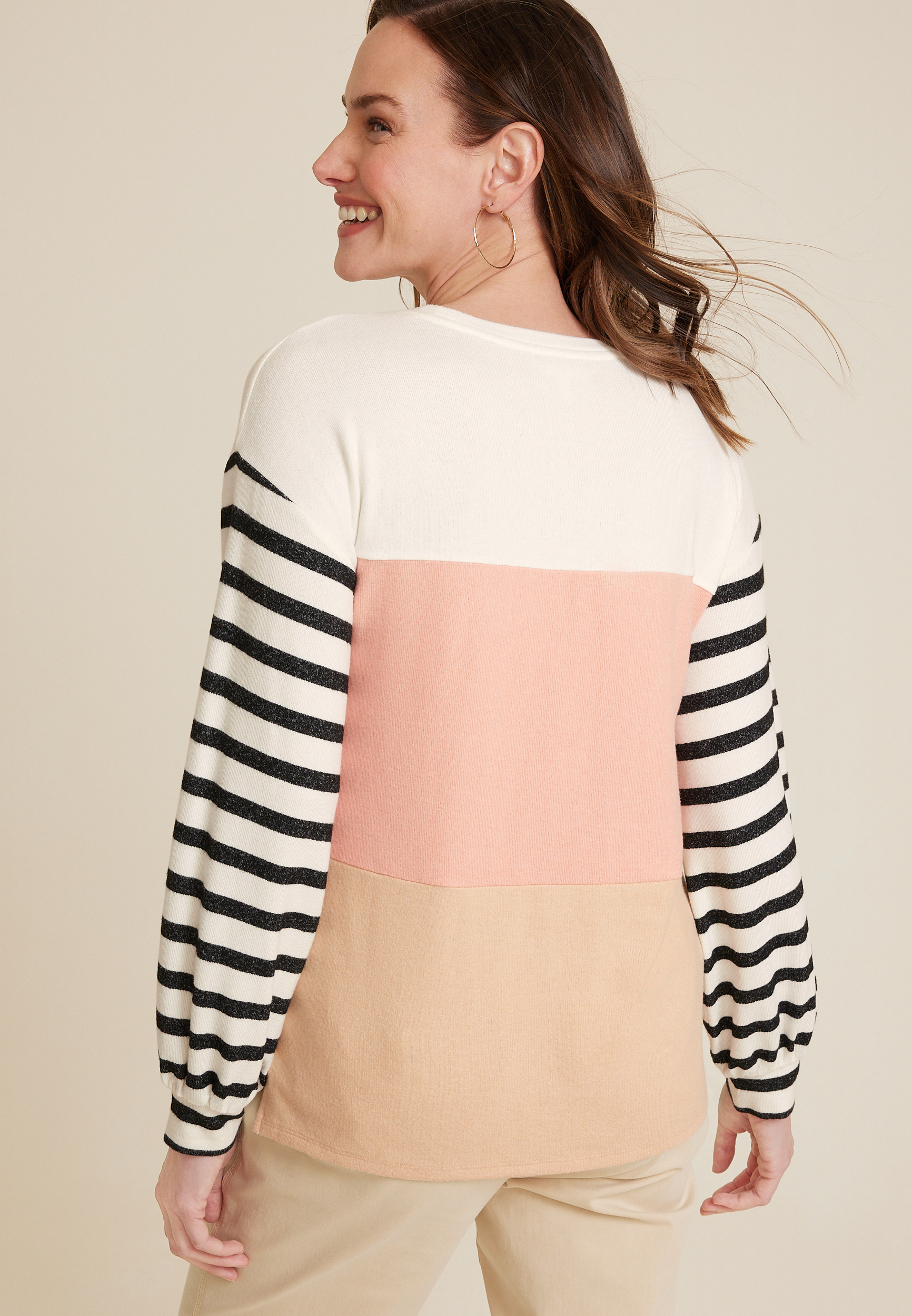 Multi Stripe Blouson Sleeve Mixer Tee, C1524, large