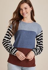 Multi Stripe Blouson Sleeve Mixer Tee, MULTI, small