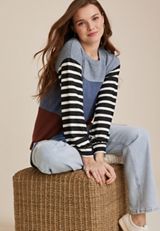 Multi Stripe Blouson Sleeve Mixer Tee, MULTI, small
