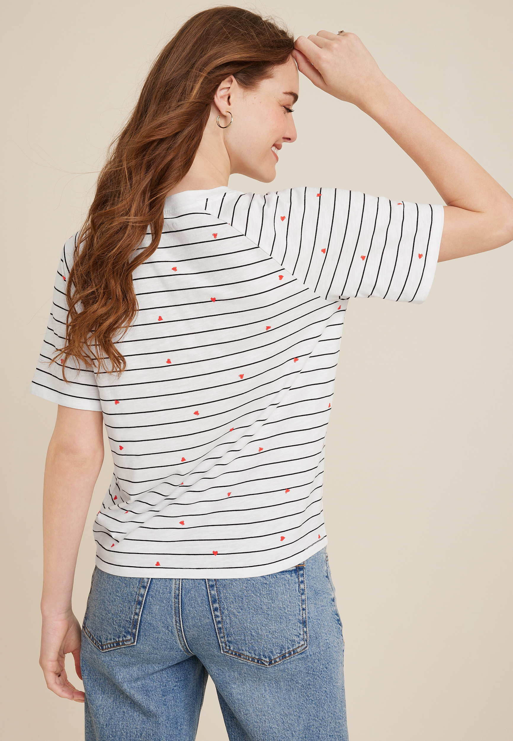24/7 Eden Striped Heart Tee, SOFT WHITE COMBO, large