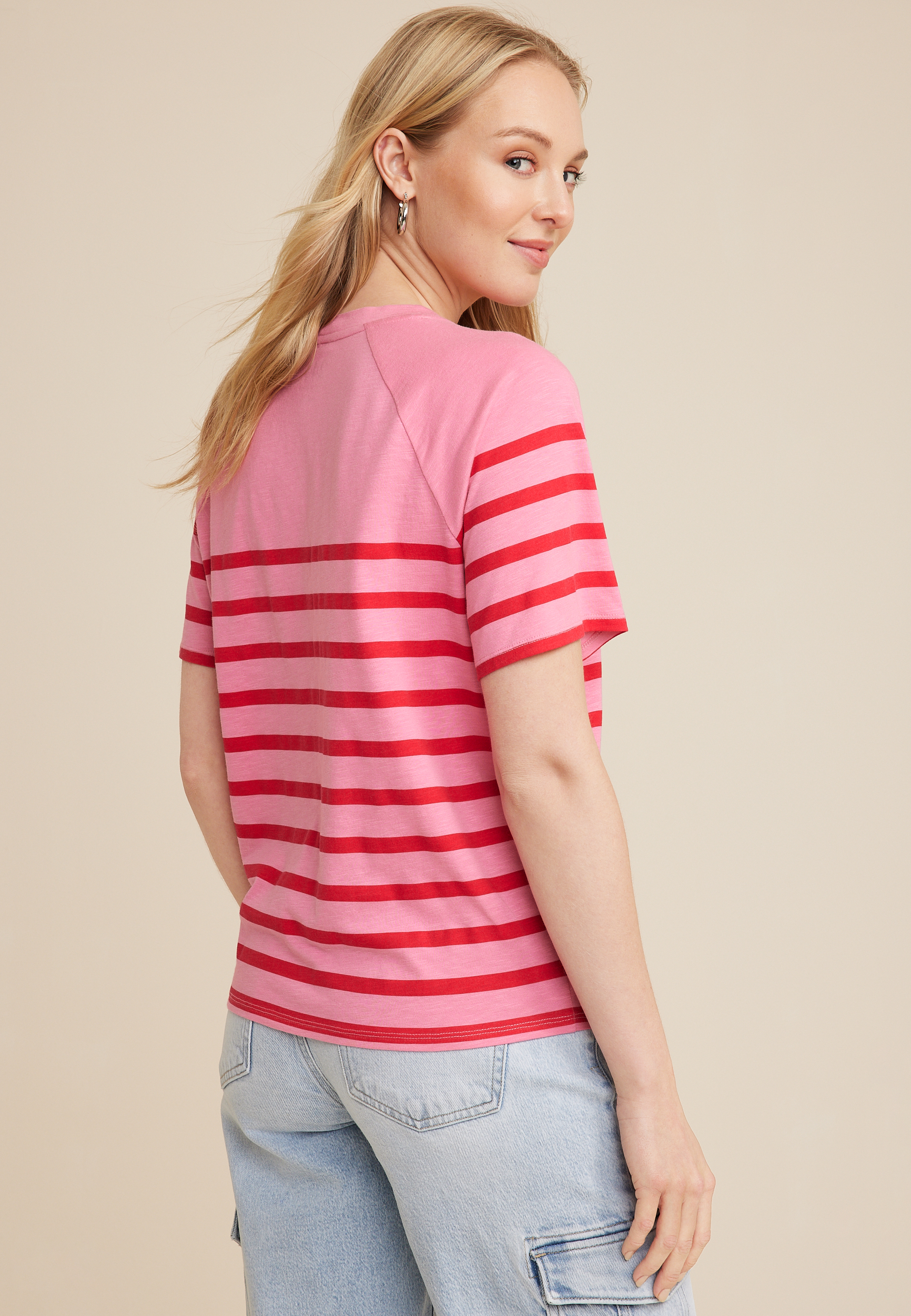 24/7 Eden Pink Striped Tee, C3593, large