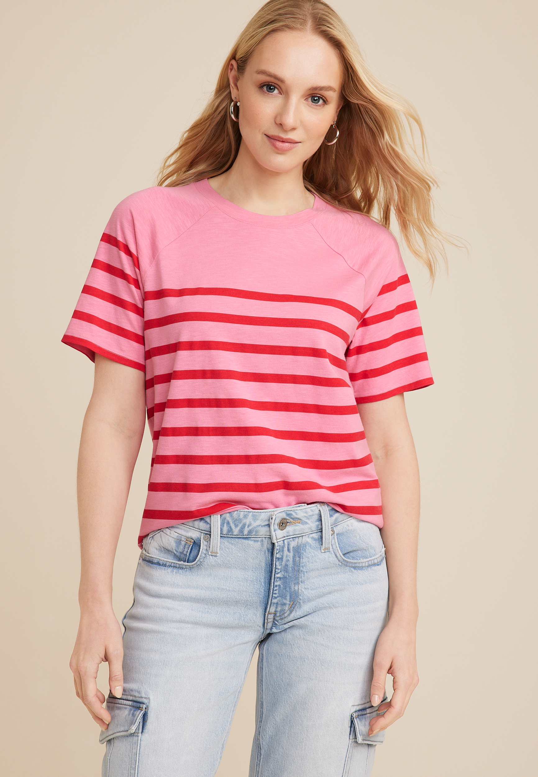 24/7 Eden Pink Striped Tee, C3593, large