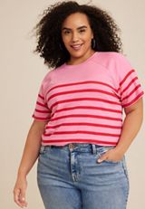Plus Size 24/7 Eden Pink Striped Tee, C3593, small