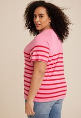 Plus Size 24/7 Eden Pink Striped Tee, C3593, small