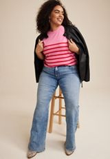 Plus Size 24/7 Eden Pink Striped Tee, C3593, small