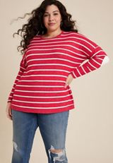 Plus Size Striped Heart Elbow Patch Mixer Tee, REBEL RED COMBO, small