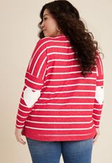 Plus Size Striped Heart Elbow Patch Mixer Tee, REBEL RED COMBO, small
